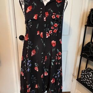 Kimchi Blue Black Midi Dress with Red and Green Floral Print